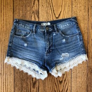 Free People Denim Shorts With Lace Detail